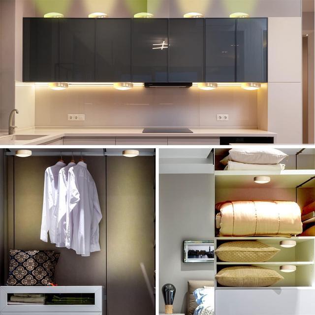 Alt view image 2 of 7 - Puck Lights with Remote Control Battery Operated LED Push Lights Wireless 13 Color RGB - for Closet Bedroom Wall Under Cabinet Battery Powered Puck Lights. Convenient 3M Stick On 6 Pack