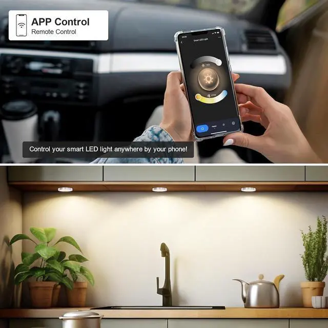 Alt view image 5 of 7 - 6pack LED Puck Light Kit 2700-6000K Smart Round Under Cabinet Lighting with APP Control Compatible with Alexa Google Assistant for Under Counter Kitchen (Silver)