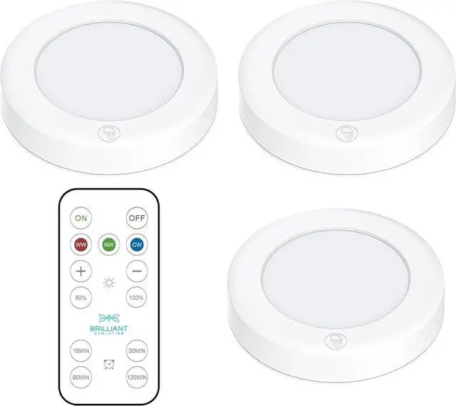 Main image of Wireless LED Puck Light 3 Pack | Works With Remote Control | Under Cabinet  Closet Light | Battery Powered | Under Counter Lighting | Stick On Lights