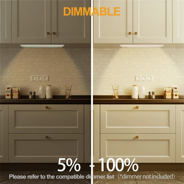 Alt view image 4 of 7 - 2Packs of Under Cabinet Lighting Hardwired, 12in 10W 666LM Dimmable Led Light for Kitchen/Closet, CRI 92+, R9 90+, 5 Color Temperature, 2700K-5000K(Warm White, Cool White, Daylight)