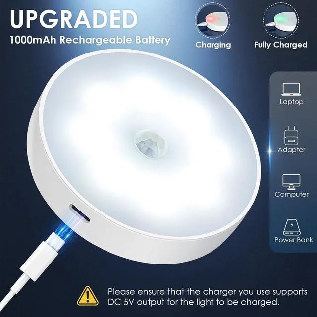 Alt view image 3 of 7 - Motion Sensor Puck Light with Remote Wireless Dimmable Under Cabinet Lights Rechargeable Magnetic Closet Light Stick on Night Light 4-Pack