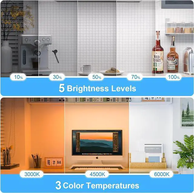 Alt view image 3 of 6 - 3W Rechargeable Light Bar Touch Adjustable 3 Colors 120 LED Mirror Lights Magnetic for Cabinets Makeup Battery Stick On for Closet Kitchen Bedroom Bathroom Wall