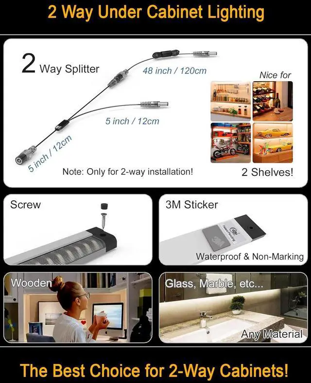 Alt view image 2 of 5 - Display Case Lights Built-in Adjustable Cable for Kitchen Counter 2-Way Splitter Touch Light 4 Panels 1800 Lm 6500K Energy Super Bright Under Cabinet Lighting for Shelves Closet Bookcase & Shelf