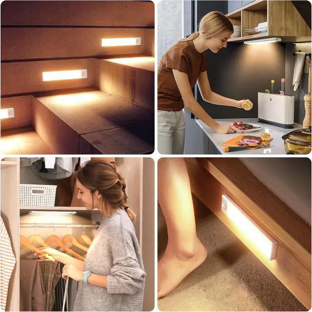 Alt view image 7 of 7 - 6 Pack Under Cabinet Lights Wireless, 40 LED Motion Sensor Light Indoor Rechargeable Magnetic Closet Lights Battery Operated, Under Counter Lights for Kitchen, Wardrobe, Stairs, Warm Light
