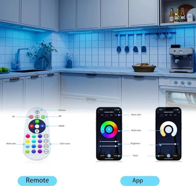 Alt view image 7 of 7 - Smart Under Cabinet Lights LED Light Bar White & RGB Multi Color Changing Counter Lighting. Alexa Google App Controlled Lamp for Kitchen Shelf Bookcase above Sink Desk (1-Bar 20 Inch Kit)