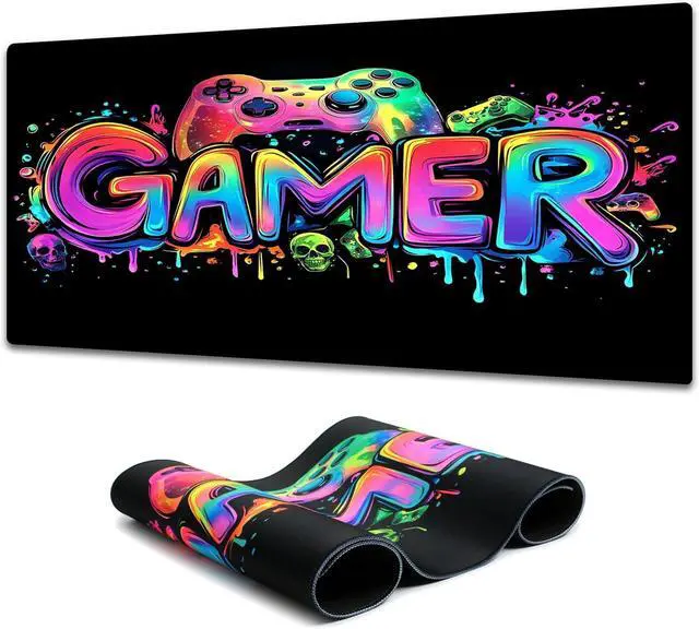 Main image of Gamer Gaming Mouse Pad Blacklight Game Controller Horror Skull Waterproof Large Mouse Mat 31.5 x 11.8 Skeleton Glowing Extended Non-Slip Rubber Base Office & Home Keyboard Pad