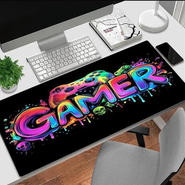 Alt view image 3 of 6 - Gamer Gaming Mouse Pad Blacklight Game Controller Horror Skull Waterproof Large Mouse Mat 31.5 x 11.8 Skeleton Glowing Extended Non-Slip Rubber Base Office & Home Keyboard Pad