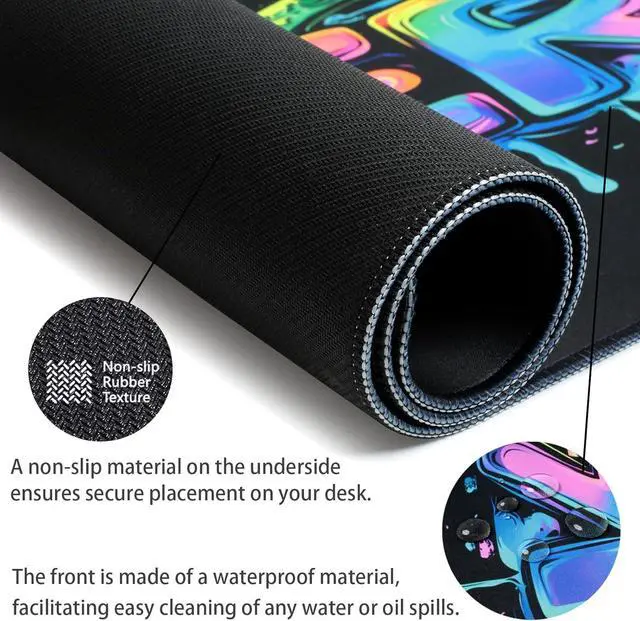 Alt view image 5 of 6 - Gamer Gaming Mouse Pad Blacklight Game Controller Horror Skull Waterproof Large Mouse Mat 31.5 x 11.8 Skeleton Glowing Extended Non-Slip Rubber Base Office & Home Keyboard Pad