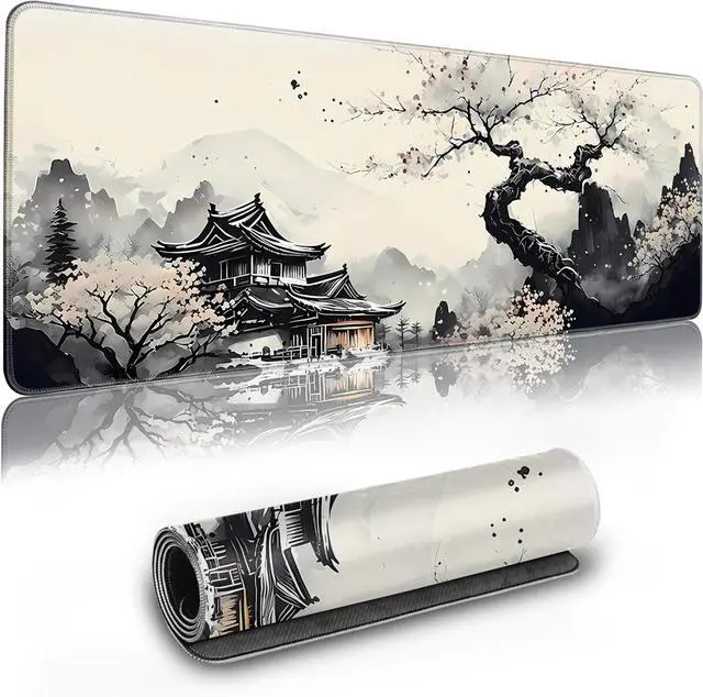 Main image of Long Gaming Mouse Pad Extended Anime Large Desk Pad with Non-Slip Base Full Keyboard Mat with Stitched Edges for Gaming and Office 31.5 x 11.8 inches (Wash Painting)