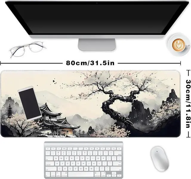 Alt view image 2 of 7 - Long Gaming Mouse Pad Extended Anime Large Desk Pad with Non-Slip Base Full Keyboard Mat with Stitched Edges for Gaming and Office 31.5 x 11.8 inches (Wash Painting)