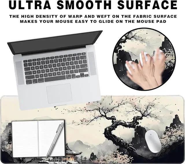 Alt view image 3 of 7 - Long Gaming Mouse Pad Extended Anime Large Desk Pad with Non-Slip Base Full Keyboard Mat with Stitched Edges for Gaming and Office 31.5 x 11.8 inches (Wash Painting)