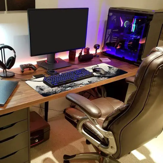 Alt view image 6 of 7 - Long Gaming Mouse Pad Extended Anime Large Desk Pad with Non-Slip Base Full Keyboard Mat with Stitched Edges for Gaming and Office 31.5 x 11.8 inches (Wash Painting)