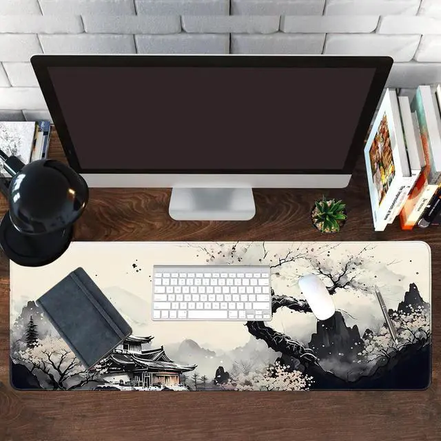 Alt view image 7 of 7 - Long Gaming Mouse Pad Extended Anime Large Desk Pad with Non-Slip Base Full Keyboard Mat with Stitched Edges for Gaming and Office 31.5 x 11.8 inches (Wash Painting)