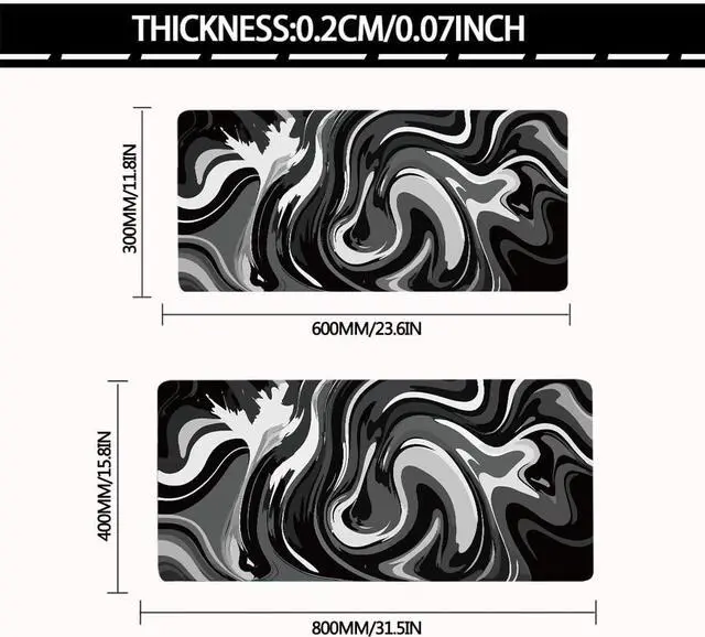 Alt view image 2 of 7 - Large Gaming Mouse Pad - Black and White Mouse Pad with Stitched Edges Extended XL Mousepad with Anti-Slip Rubber Base Ink Liquid Wave Desk Mat for Keyboard and Mouse(31.5x15.8 inch)