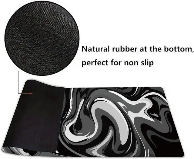 Alt view image 3 of 7 - Large Gaming Mouse Pad - Black and White Mouse Pad with Stitched Edges Extended XL Mousepad with Anti-Slip Rubber Base Ink Liquid Wave Desk Mat for Keyboard and Mouse(31.5x15.8 inch)
