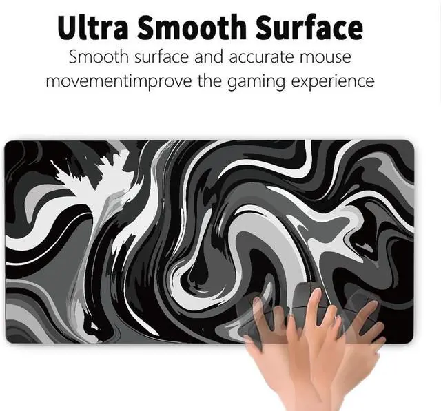 Alt view image 4 of 7 - Large Gaming Mouse Pad - Black and White Mouse Pad with Stitched Edges Extended XL Mousepad with Anti-Slip Rubber Base Ink Liquid Wave Desk Mat for Keyboard and Mouse(31.5x15.8 inch)