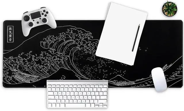 Alt view image 2 of 7 - Long Gaming Mouse Pad 31.5 x 11.8 inches Extended Anime Mousepad Large Mouse Mat with Non-Slip Base Full Keyboard Mat with Stitched Edges for Gaming and Office (Black Wave)