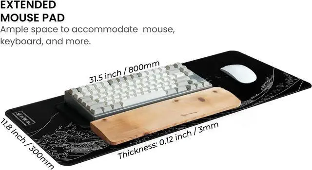 Alt view image 3 of 7 - Long Gaming Mouse Pad 31.5 x 11.8 inches Extended Anime Mousepad Large Mouse Mat with Non-Slip Base Full Keyboard Mat with Stitched Edges for Gaming and Office (Black Wave)
