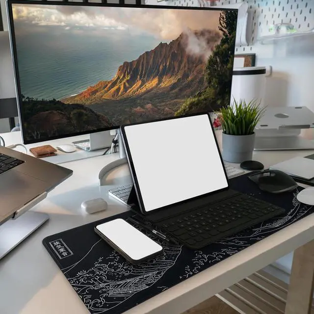 Alt view image 6 of 7 - Long Gaming Mouse Pad 31.5 x 11.8 inches Extended Anime Mousepad Large Mouse Mat with Non-Slip Base Full Keyboard Mat with Stitched Edges for Gaming and Office (Black Wave)