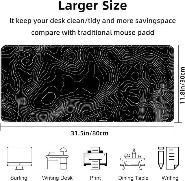 Alt view image 2 of 7 - Bzu Topographic Contour Extended Big Mouse Pad Large XL Gaming Mouse Pad Desk Pad 31.5x11.8inch Long Computer Keyboard Mouse Mat Mousepad with 3mm Non-Slip Base and Stitched Edge for Home Office Work