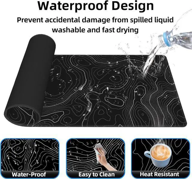 Alt view image 3 of 7 - Bzu Topographic Contour Extended Big Mouse Pad Large XL Gaming Mouse Pad Desk Pad 31.5x11.8inch Long Computer Keyboard Mouse Mat Mousepad with 3mm Non-Slip Base and Stitched Edge for Home Office Work
