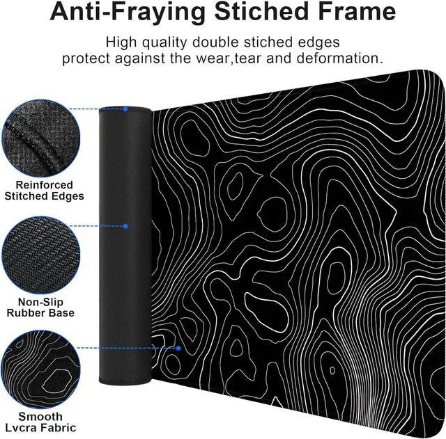 Alt view image 4 of 7 - Bzu Topographic Contour Extended Big Mouse Pad Large XL Gaming Mouse Pad Desk Pad 31.5x11.8inch Long Computer Keyboard Mouse Mat Mousepad with 3mm Non-Slip Base and Stitched Edge for Home Office Work