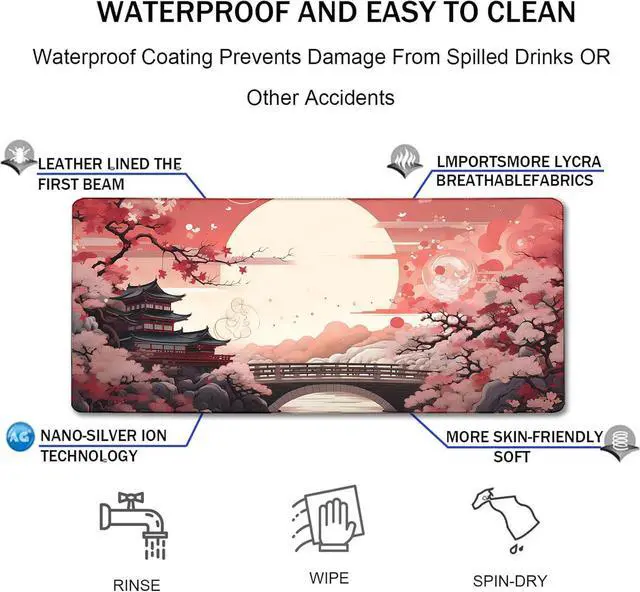 Alt view image 4 of 7 - Japanese Large Gaming Mouse Pad with Stitched Edges 31.5 x 15.7 Large Extended Computer Pad Mouse Pad Protector with Non-Slip Waterproof Rubber Base for Laptop Office Accessories Sunset