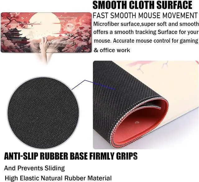 Alt view image 3 of 7 - Japanese Large Gaming Mouse Pad with Stitched Edges 31.5 x 15.7 Large Extended Computer Pad Mouse Pad Protector with Non-Slip Waterproof Rubber Base for Laptop Office Accessories Sunset