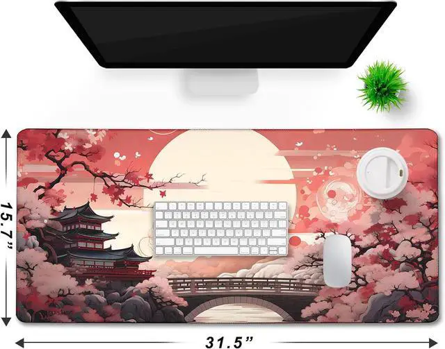 Alt view image 6 of 7 - Japanese Large Gaming Mouse Pad with Stitched Edges 31.5 x 15.7 Large Extended Computer Pad Mouse Pad Protector with Non-Slip Waterproof Rubber Base for Laptop Office Accessories Sunset