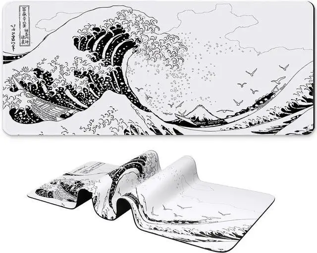 Main image of Long Gaming Mouse Pad 31.5 x 11.8 inches Extended Anime Mousepad Large Mouse Mat with Non-Slip Base Full Keyboard Mat with Stitched Edges for Gaming and Office (Grey White Wave)