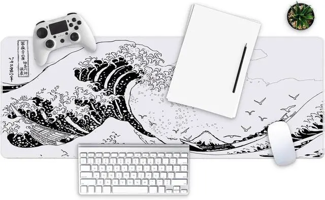 Alt view image 2 of 7 - Long Gaming Mouse Pad 31.5 x 11.8 inches Extended Anime Mousepad Large Mouse Mat with Non-Slip Base Full Keyboard Mat with Stitched Edges for Gaming and Office (Grey White Wave)