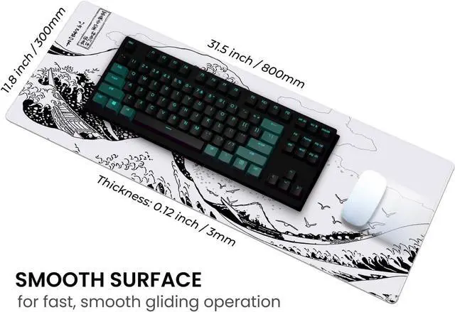 Alt view image 4 of 7 - Long Gaming Mouse Pad 31.5 x 11.8 inches Extended Anime Mousepad Large Mouse Mat with Non-Slip Base Full Keyboard Mat with Stitched Edges for Gaming and Office (Grey White Wave)