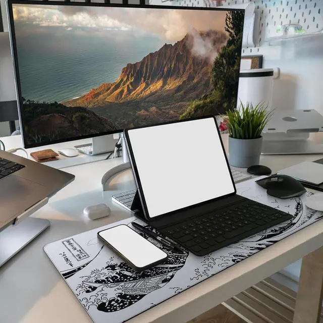 Alt view image 6 of 7 - Long Gaming Mouse Pad 31.5 x 11.8 inches Extended Anime Mousepad Large Mouse Mat with Non-Slip Base Full Keyboard Mat with Stitched Edges for Gaming and Office (Grey White Wave)