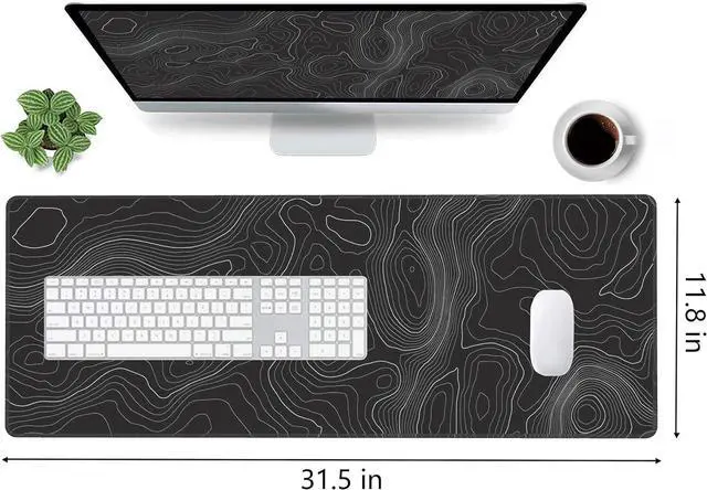 Alt view image 2 of 7 - Topographic Contour Large Gaming Mouse Pad Extended Mousepad Big Desk Pad 31.5 X 11.8 Inch XL Long Keyboard Mouse Mat with 3mm Non-Slip Base and Stitched Edge for Home Gaming Office Work