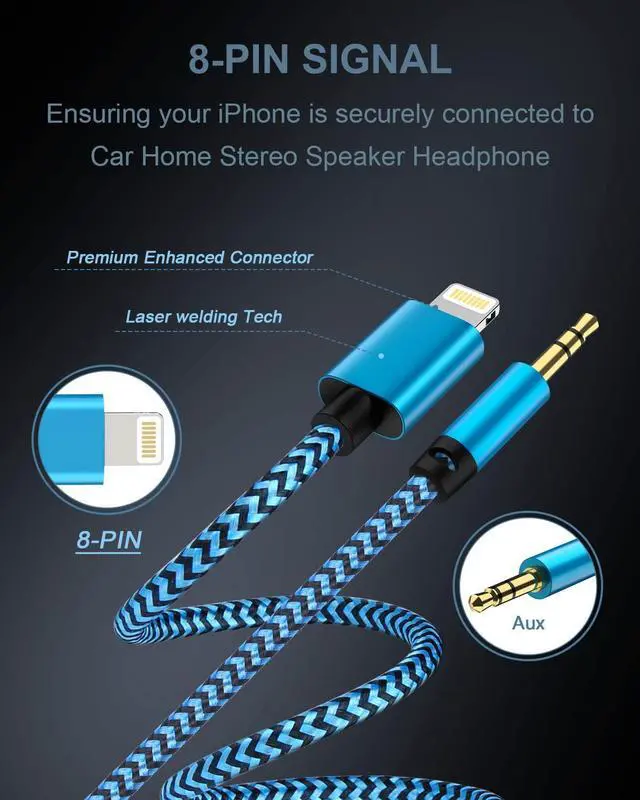 Alt view image 3 of 7 - [2Pack/3.3ft] Lightning to 3.5mm iPhone Aux Cord [ Mfi Certified] iPhone Aux Audio Cable for Car Home Stereo Speaker Headphone Compatible with iPhone 14 13 12 11 Pro Max Mini XR XS 8 iPad iPod