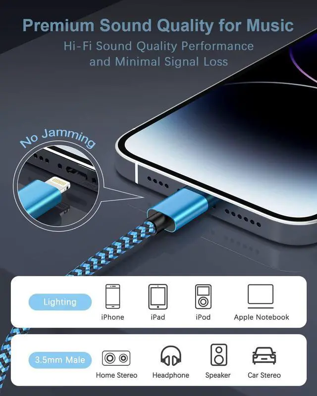 Alt view image 4 of 7 - [2Pack/3.3ft] Lightning to 3.5mm iPhone Aux Cord [ Mfi Certified] iPhone Aux Audio Cable for Car Home Stereo Speaker Headphone Compatible with iPhone 14 13 12 11 Pro Max Mini XR XS 8 iPad iPod