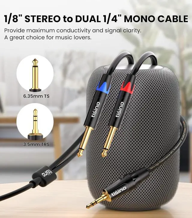 Alt view image 2 of 7 - 1/8 to 1/4 Stereo Cable 1/8 Inch TRS Stereo to Dual 1/4 inch TS Mono Y-Splitter Cable 3.5mm Aux Mini Jack to Jack Breakout Cord - 3.3 feet