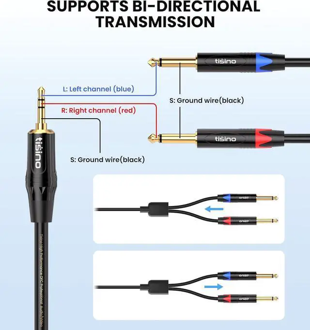 Alt view image 7 of 7 - 1/8 to 1/4 Stereo Cable 1/8 Inch TRS Stereo to Dual 1/4 inch TS Mono Y-Splitter Cable 3.5mm Aux Mini Jack to Jack Breakout Cord - 3.3 feet