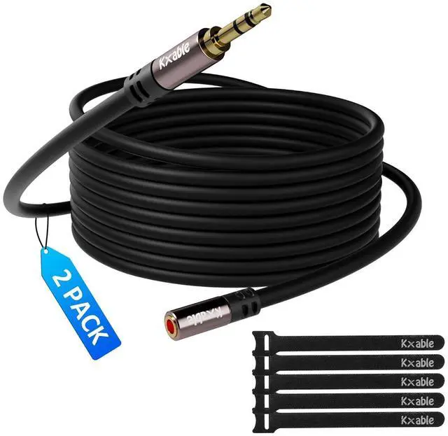 Main image of 3.5mm Extension Cable 8 Feet (2 Pack) Male to Female Auxiliary Audio Stereo Cable Headphone Extension Cord Hi-Fi Sound Gold Plated Connectors OFC Core Black (with 5 pcs Cable Ties)