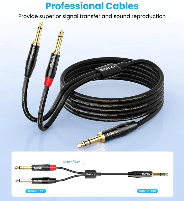 Alt view image 4 of 7 - tisino 1/4 inch TRS Stereo to Dual 1/4 inch TS Mono Insert Cable Y-Splitter Stereo Breakout Cable Patch Cord - 3.3 feet