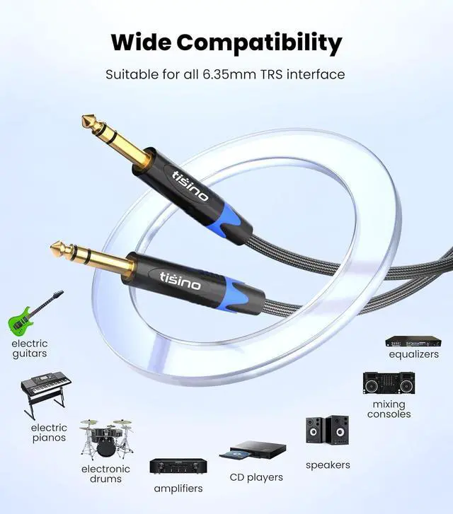Alt view image 3 of 7 - 1/4 inch TRS Cable Quarter inch 1/4 TRS to TRS Balanced Stereo Audio Cable Male to Male Pro Interconnect Cable Guitar Cable Nylon Braid - 3 FT