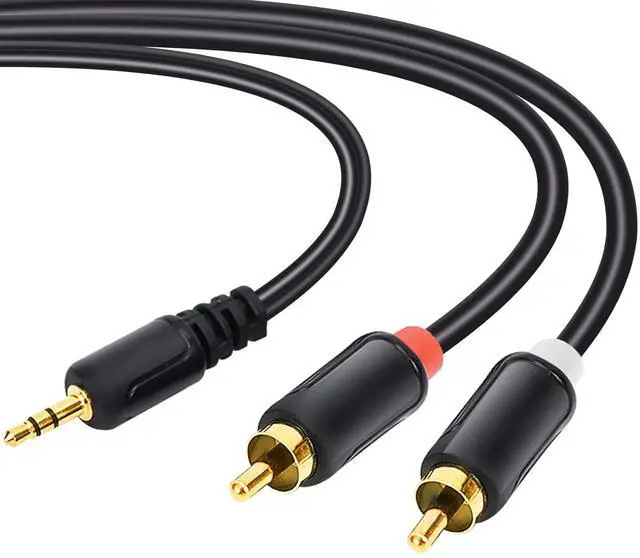 Main image of RCA Cables - 59IN/5FT Stereo Jack to 2RCA Plugs for Smartphone Tablet HDTV DVD Player Home Theater Speakers Projector