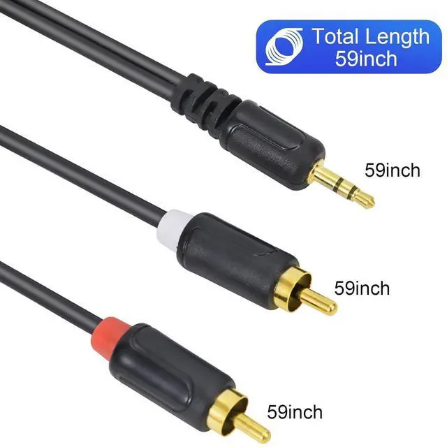 Alt view image 2 of 7 - RCA Cables - 59IN/5FT Stereo Jack to 2RCA Plugs for Smartphone Tablet HDTV DVD Player Home Theater Speakers Projector