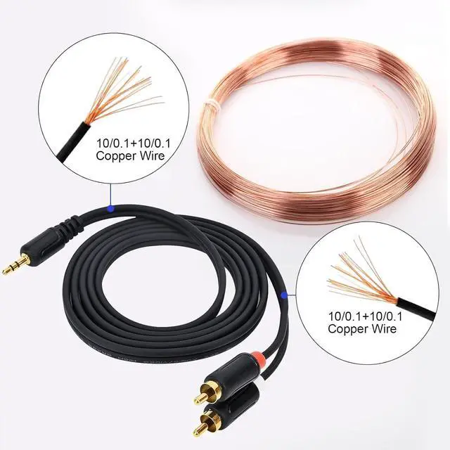Alt view image 4 of 7 - RCA Cables - 59IN/5FT Stereo Jack to 2RCA Plugs for Smartphone Tablet HDTV DVD Player Home Theater Speakers Projector