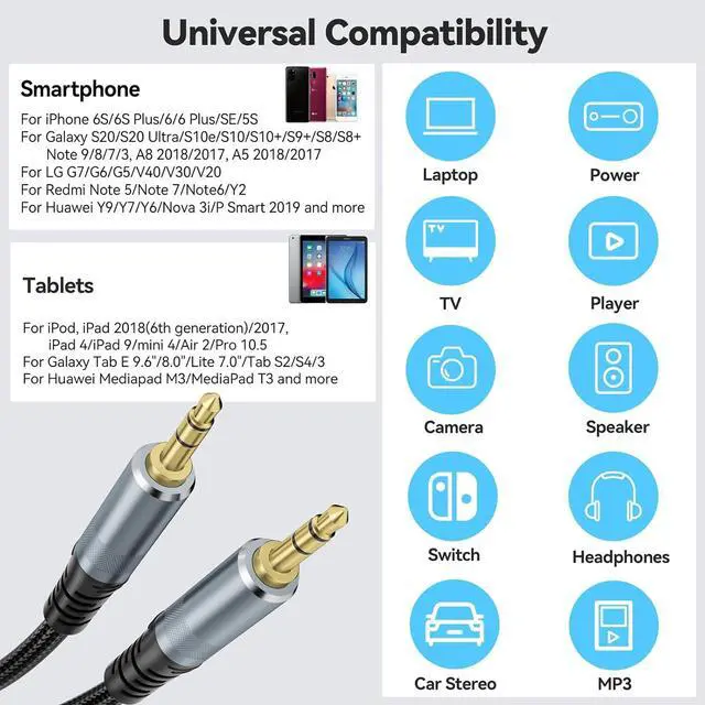 Alt view image 5 of 7 - AUX Cable 15ft Long 3.5mm Audio Aux Cord Male to Male Braided OFC Core Stereo Auxiliary 1/8 Headphone Jack for Car Smartphone TV Switch Laptop (Black)