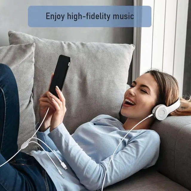 Alt view image 3 of 7 - [3in1] USB C to 3.5mm Audio Aux Jack Cable Compatible with iPhone 15 14 13 12 11 XS XR X 8 7 iPad Pro  Galaxy S23 S22 S21 Ultra etc Work with Car Stereo Headset Speaker - 3.93ft White