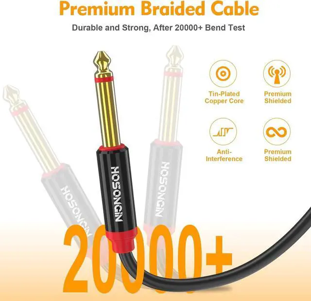 Alt view image 4 of 6 - Dual 1/4 inch TS to Dual 1/4 inch TS Stereo Interconnect Insert Cable PVC Jacket Gold-Plated Plug Double Shielding Cable 3.3 Feet