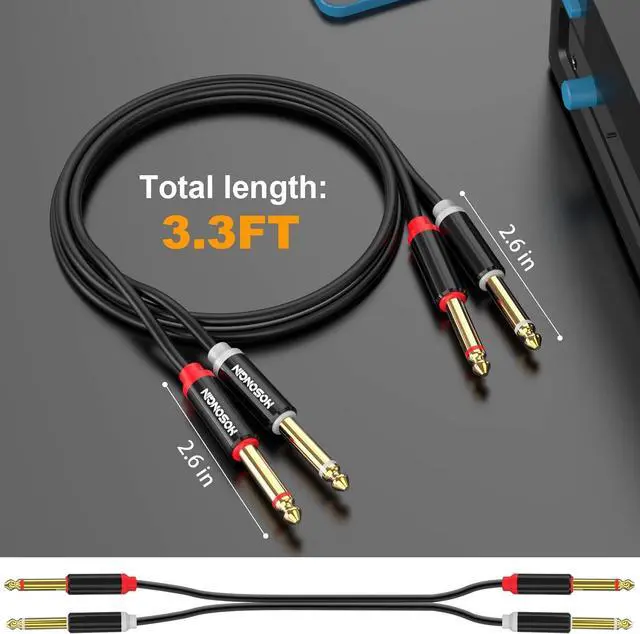 Alt view image 6 of 6 - Dual 1/4 inch TS to Dual 1/4 inch TS Stereo Interconnect Insert Cable PVC Jacket Gold-Plated Plug Double Shielding Cable 3.3 Feet