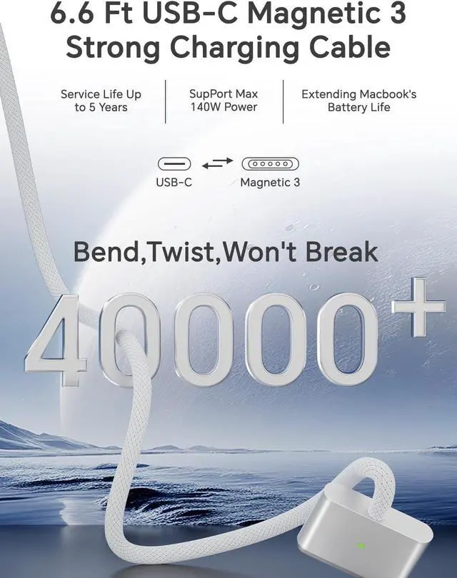 Alt view image 6 of 7 - 140W Charger for MacBook Pro 16 14 inch Mac Air 15 13 inch 2025 2024 2023 2022 2021 M1M4Original QualityType C Fast Charger Power Adapter & 6.6FT Type C to Magnetic 3 Cable LED Applicable 2021-2025