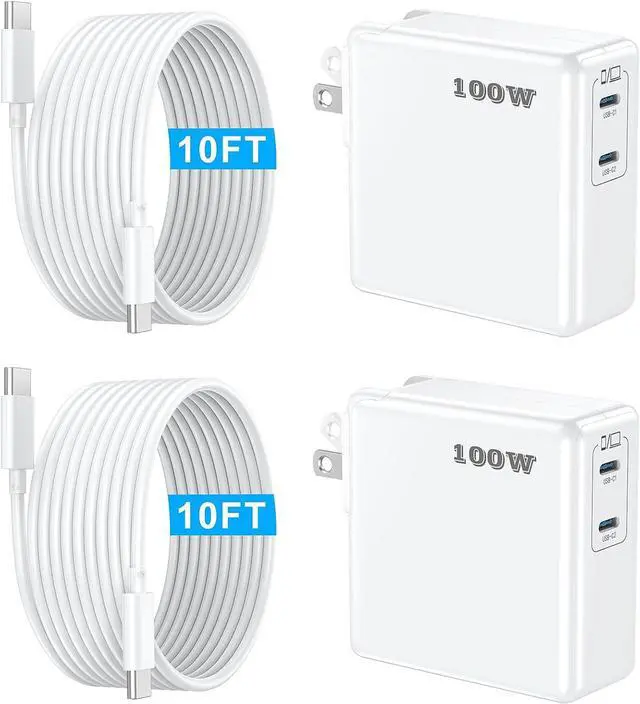 Main image of Mac Book Pro Charger 100W USB C Charger Block Fast Charging Dual Ports 2Pack for MacBook Pro/Air 13 14 15 16 inch iPad iPhone 16/15 Pro Max  Galaxy USBC Device 10FT C to C Charge Cable Cords